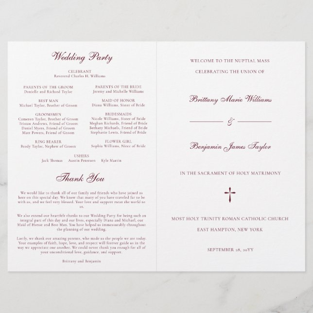 Programme de cérémonie de la messe des Mariages ca (Devant)