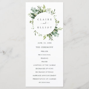 Programme de cérémonie de mariage à feuillage vert