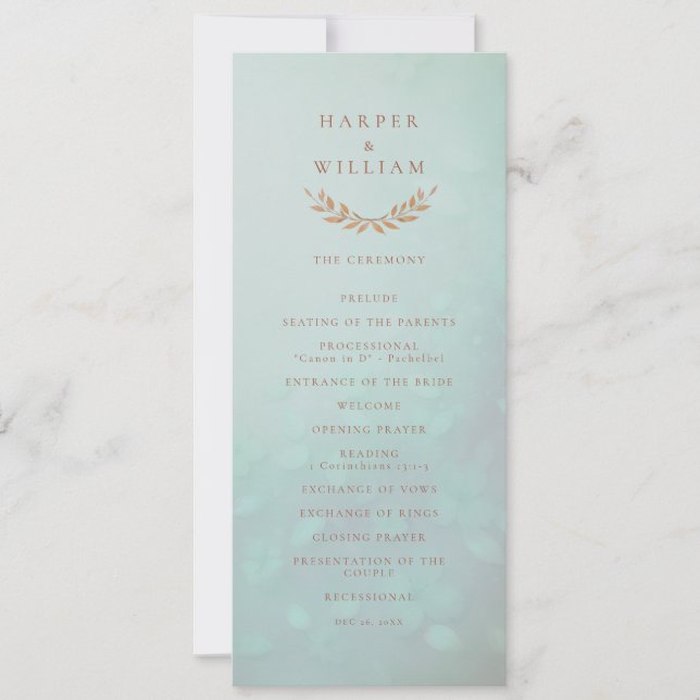 Programme de cérémonie de mariage à fleurs d'aqua  (Devant)