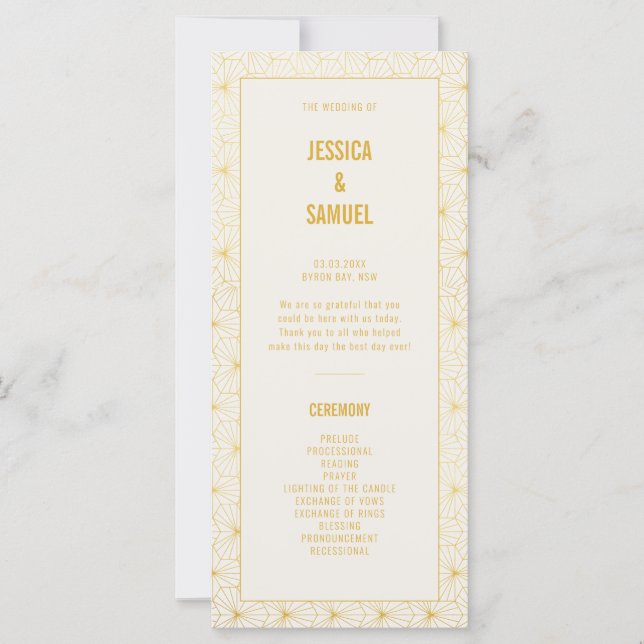 Programme de cérémonie de Mariage Art déco géométr (Devant)