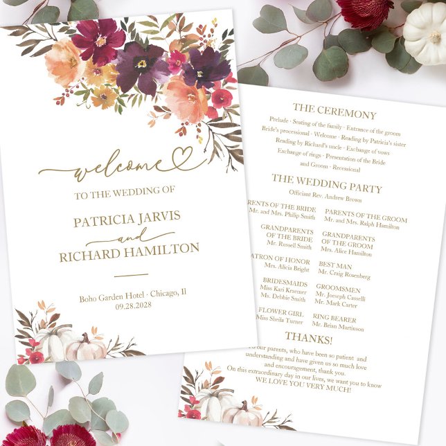 Programme de cérémonie de mariage automnal floral  (Créateur téléchargé)