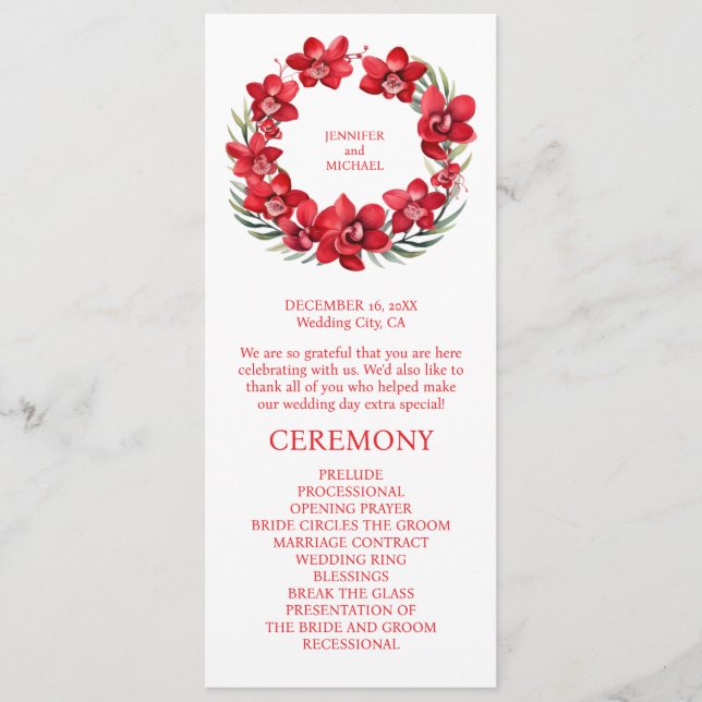 Programme de cérémonie de mariage aux orchidées ro (Devant)