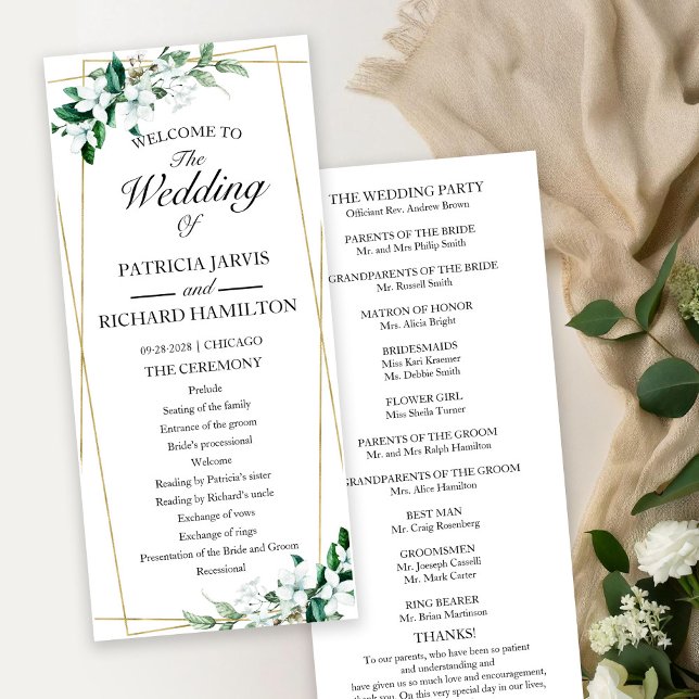 Programme de cérémonie de mariage avec motifs flor (Créateur téléchargé)