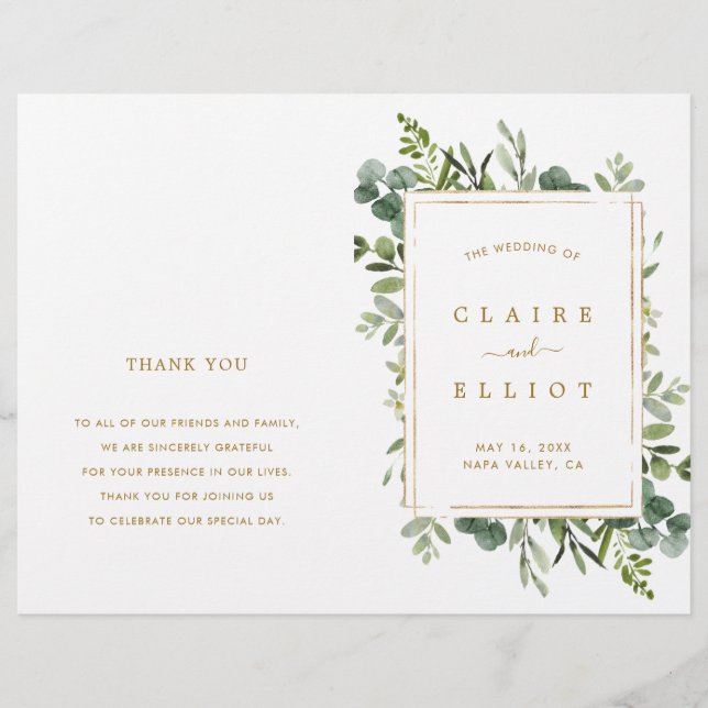 Programme de cérémonie de Mariage Botanical Gold G (Devant)