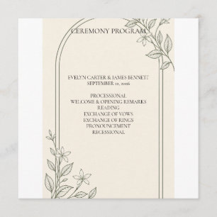Programme de cérémonie de mariage botanique olive