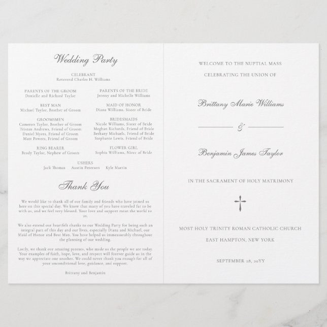 Programme de cérémonie de mariage catholique argen (Devant)