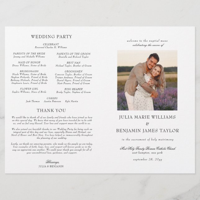 Programme de cérémonie de mariage catholique de Sa (Devant)