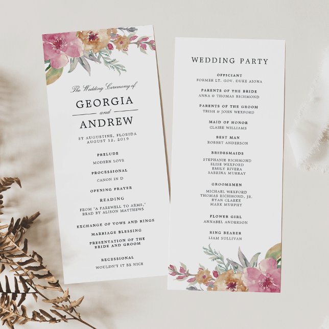 Programme de cérémonie de Mariage des fleurs peint (Créateur téléchargé)