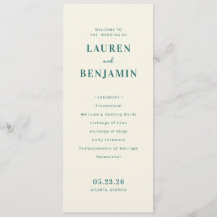 Programme de cérémonie de mariage élégant sarcelle