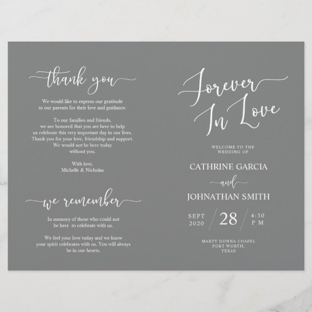 Programme de cérémonie de mariage, Élégant Script  (Devant)