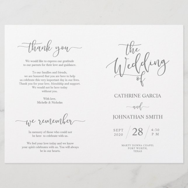 Programme de cérémonie de mariage, Élégant Script  (Devant)
