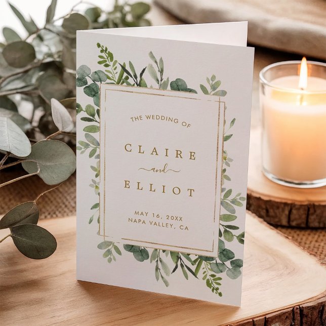 Programme de cérémonie de mariage en verdure dorée (Créateur téléchargé)