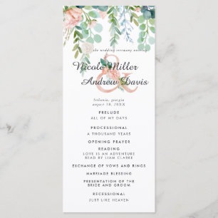 Programme de cérémonie de mariage floral d'été rou