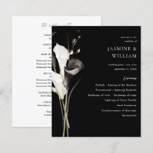 Programme de cérémonie de mariage floral noir et b