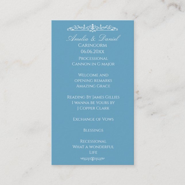 Programme de cérémonie de mariage Regency Blue (Devant)
