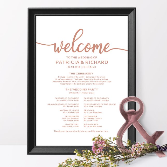 Programme de cérémonie de mariage tableau rose gol (Créateur téléchargé)