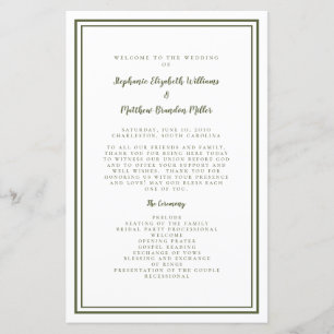 Programme de cérémonie de mariage vert olive moder