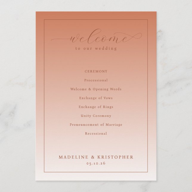 Programme de cérémonie de mariage Warm Peach (Devant)