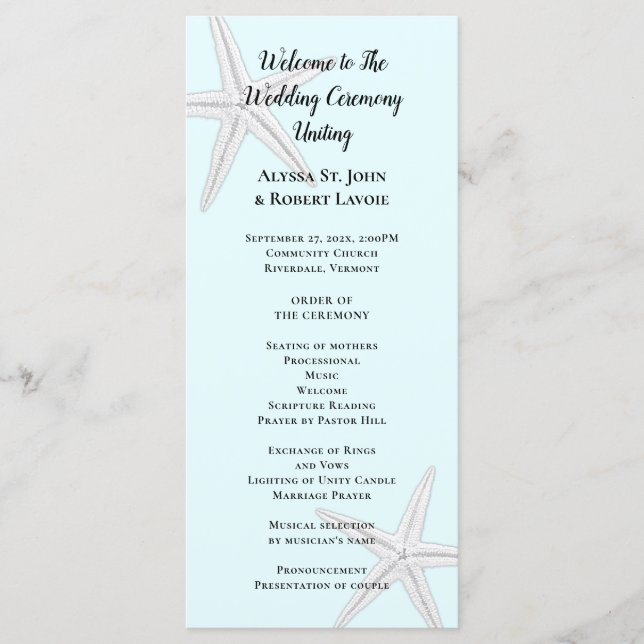 Programme de cérémonie de Starfish Pale Blue Tall  (Devant)