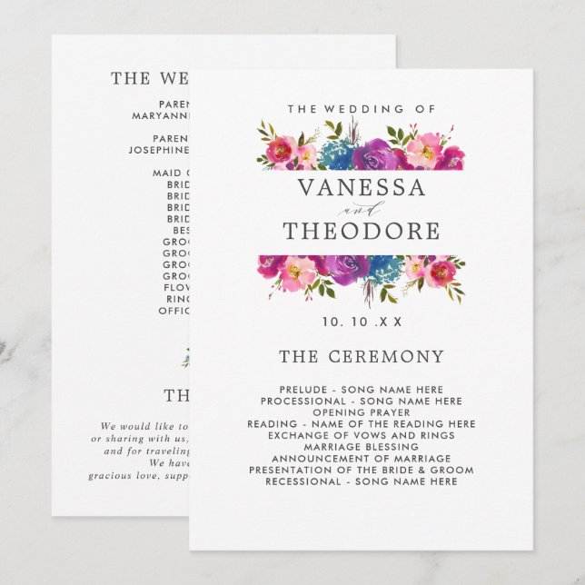 Programme de cérémonie des Mariages du bouquet lux (Devant / Derrière)