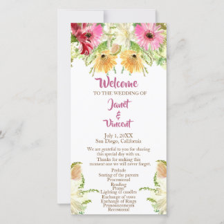 Programme de cérémonie des Mariages floraux fleurs