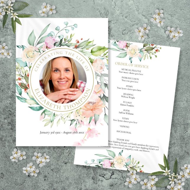 Programme de cérémonie funéraire florale (Floral Funeral Memorial Order Of Service Program)
