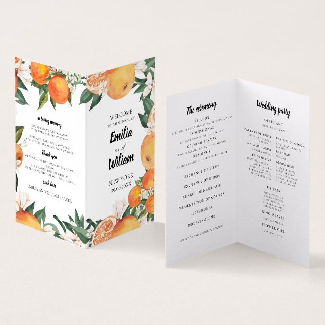 Programme de Cérémonie Mariage d'Oranges romantiqu (Inside and Outside)