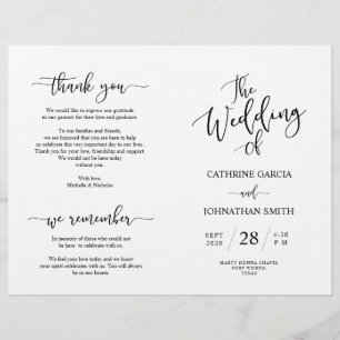 Programme de cérémonie mariage, Élégant script noi