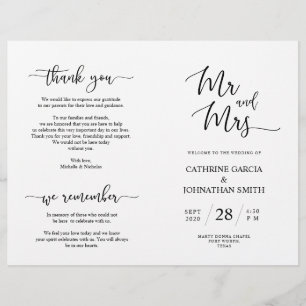 Programme de cérémonie mariage, Élégant script noi