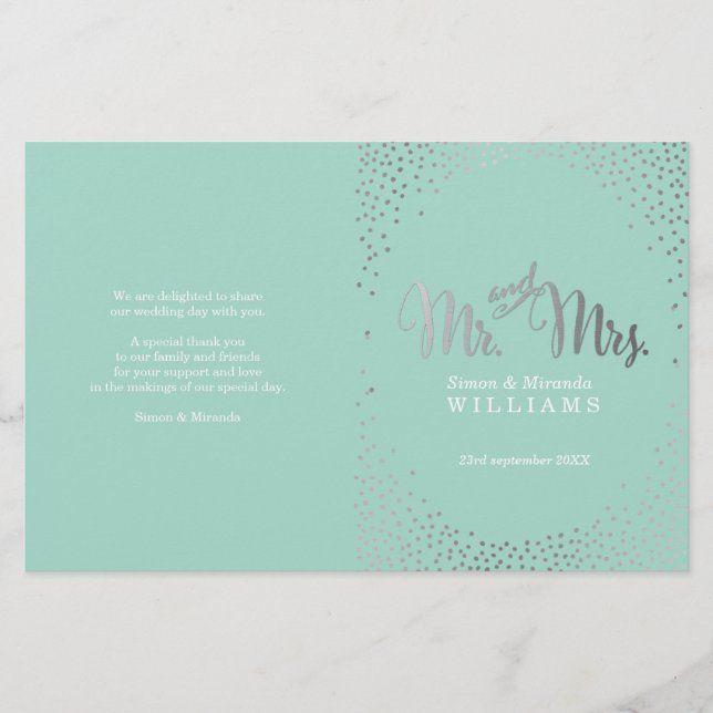 PROGRAMME DE CÉRÉMONIE mariage mini confetti mint  (Devant)