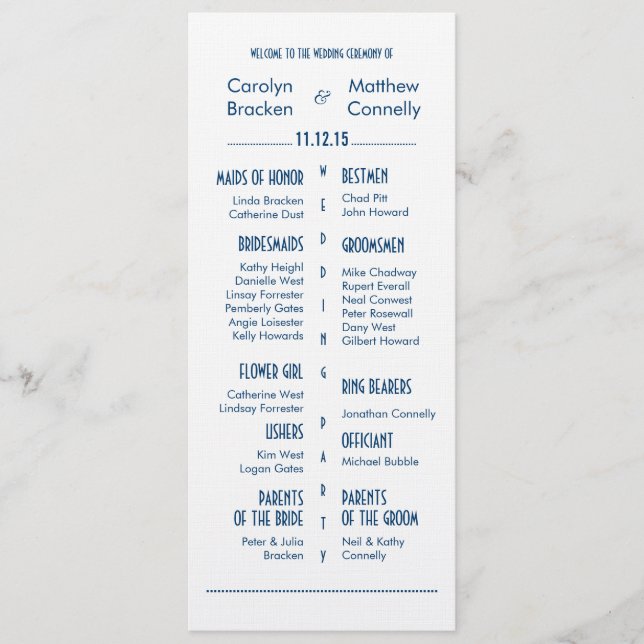 Programme de cérémonie Mariage moderne de la Marin (Devant)