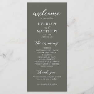 Programme de cérémonie minimaliste de Mariage gris