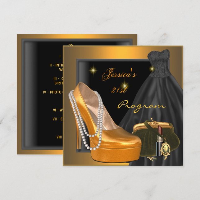 Programme de chaussure d'anniversaire 21 ans Or Or (Devant / Derrière)