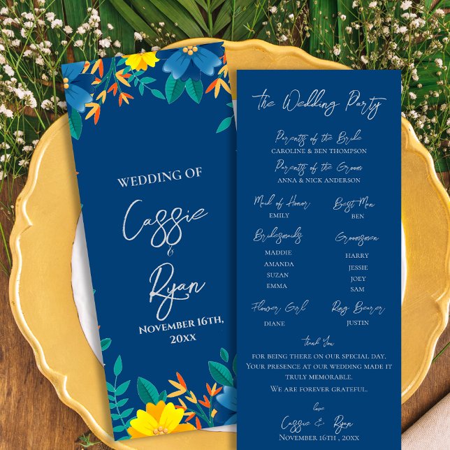 Programme de détails de la cérémonie des Mariages  (Yellow Floral Wedding Ceremony Details Program)
