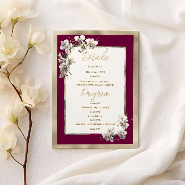 Programme de détails d'orchidée blanche or bordeau (Elegant burgundy gold white orchid Details Program)