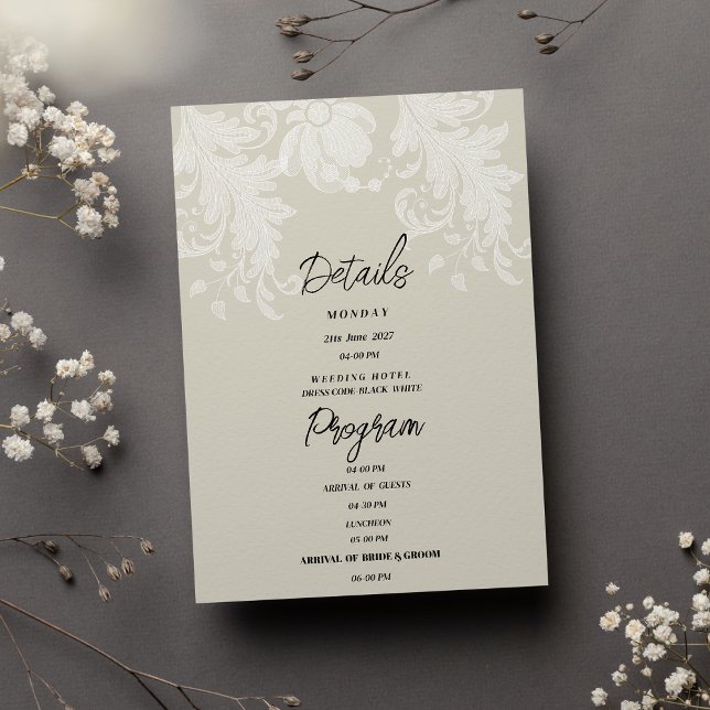 Programme de détails en dentelle florale blanche n (Rustic neutral white floral lace Details Program)