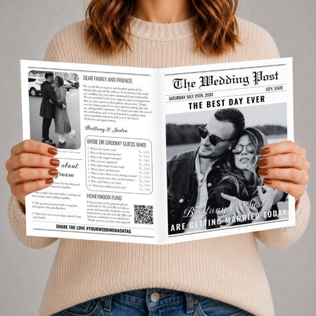 Programme de Journal de Mariage Classique Noir & B (wedding newspaper program)