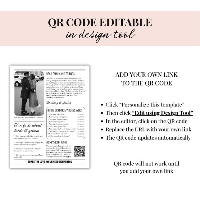 Programme de Journal de Mariage Classique Noir & B (edit qr code)