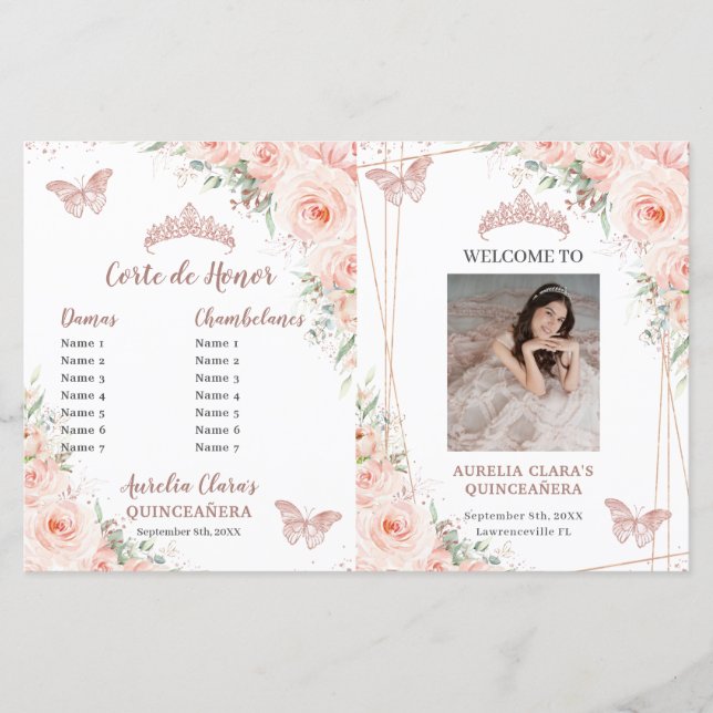 Programme de la Quinceanera florale Blush Ordre de (Devant)