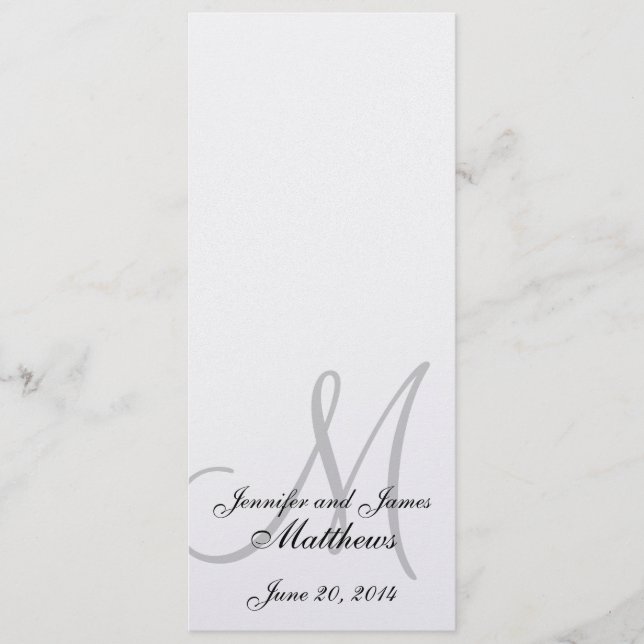 Programme de l'église mariage Monogramme Argent mé (Devant)