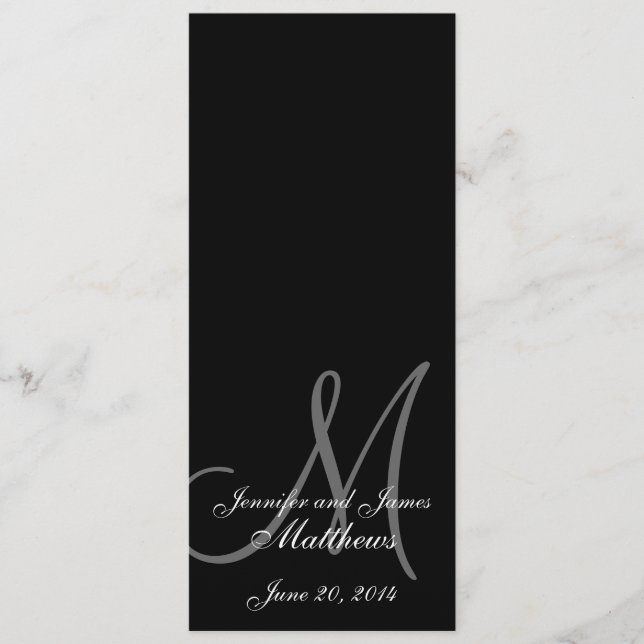 Programme de l'église mariage Monogramme noir et b (Devant)