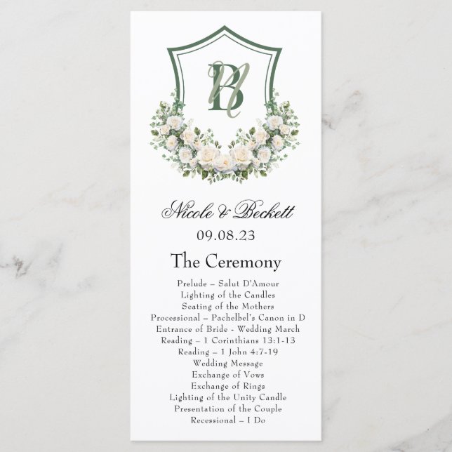 Programme de mariage à armoiries de fleurs blanche (Devant)