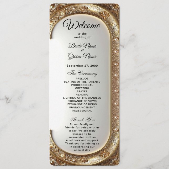Programme de mariage à cadre doré orné (Devant)
