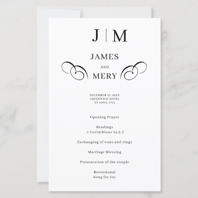 Programme de mariage à calligraphie monogramme cla (Devant)