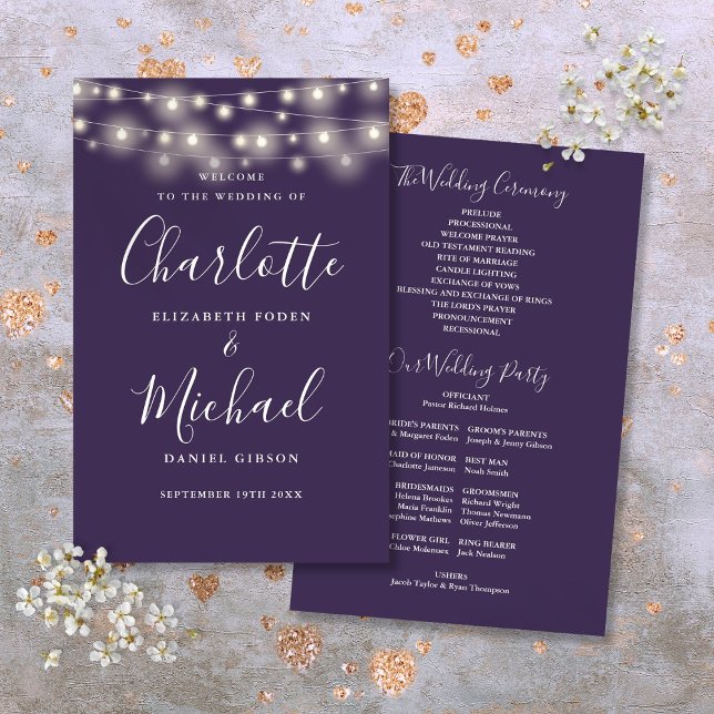 Programme de mariage à cordes violettes (Purple String Lights Wedding Program)