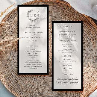Programme de mariage à couronne de monogramme clas