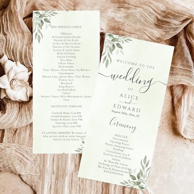 Programme de mariage à la verdure sage moderne en  (Créateur téléchargé)