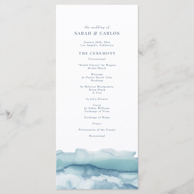 Programme de mariage à l'aquarelle bleu (Devant)