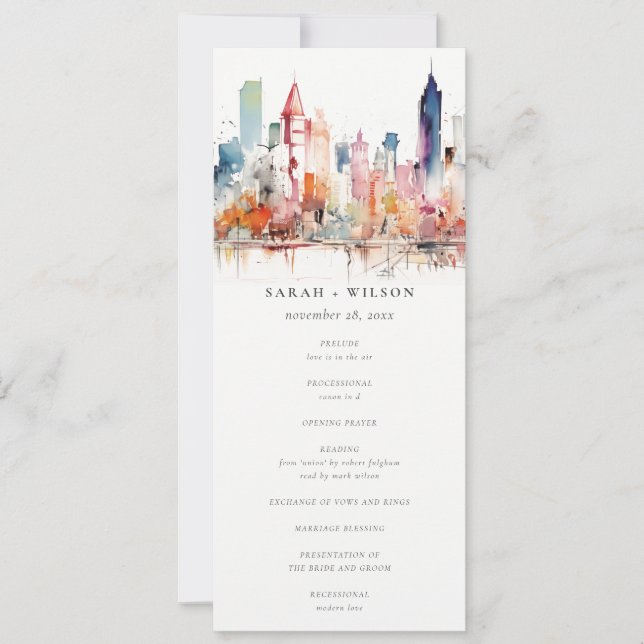 Programme de mariage à l'aquarelle de Chicago Illi (Devant)