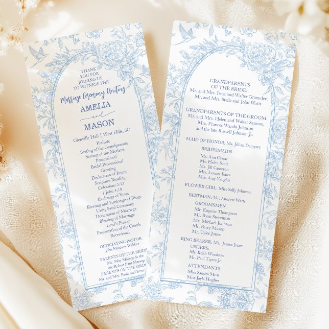 Programme de mariage à l'aquarelle florale bleue é (French Dusty Blue Floral Frame Wedding Program)